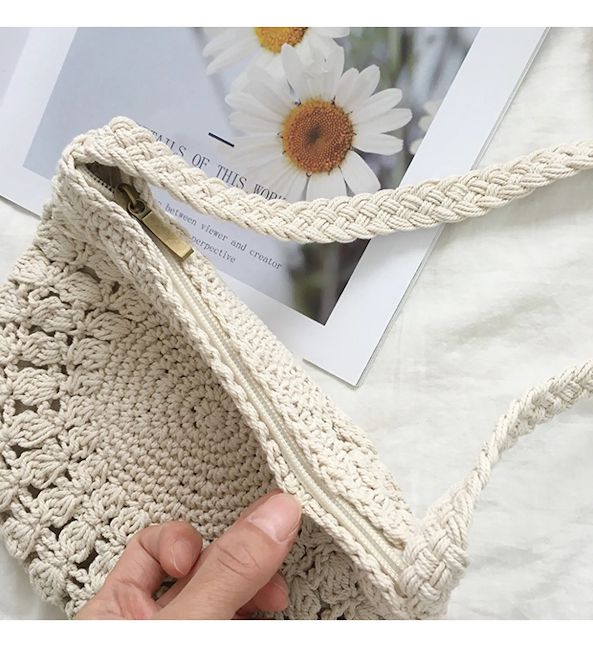 Elena Handbags Small Boho Cotton Knitted Shoulder Bag