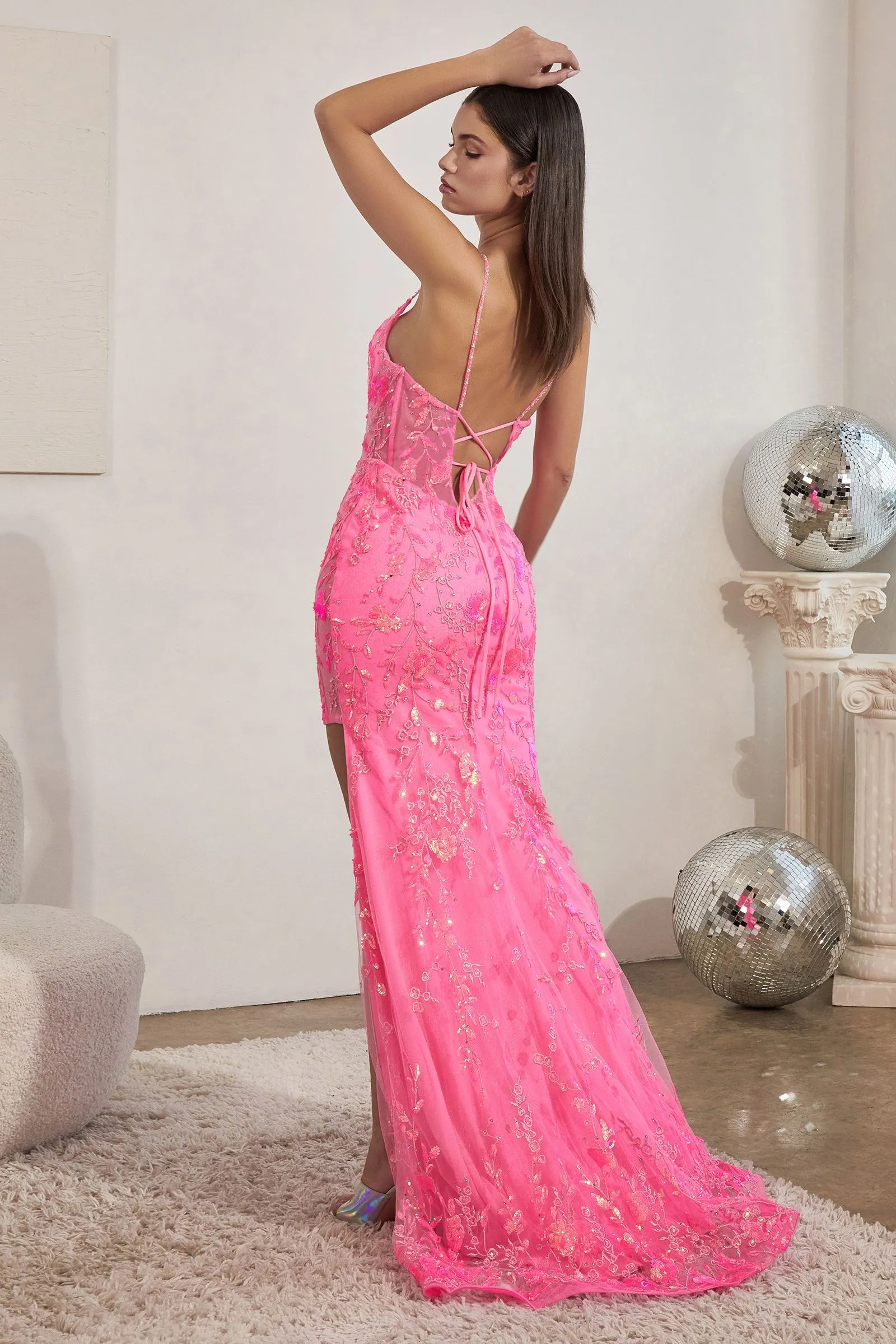 Fitted Gown w/ Neon Sequins