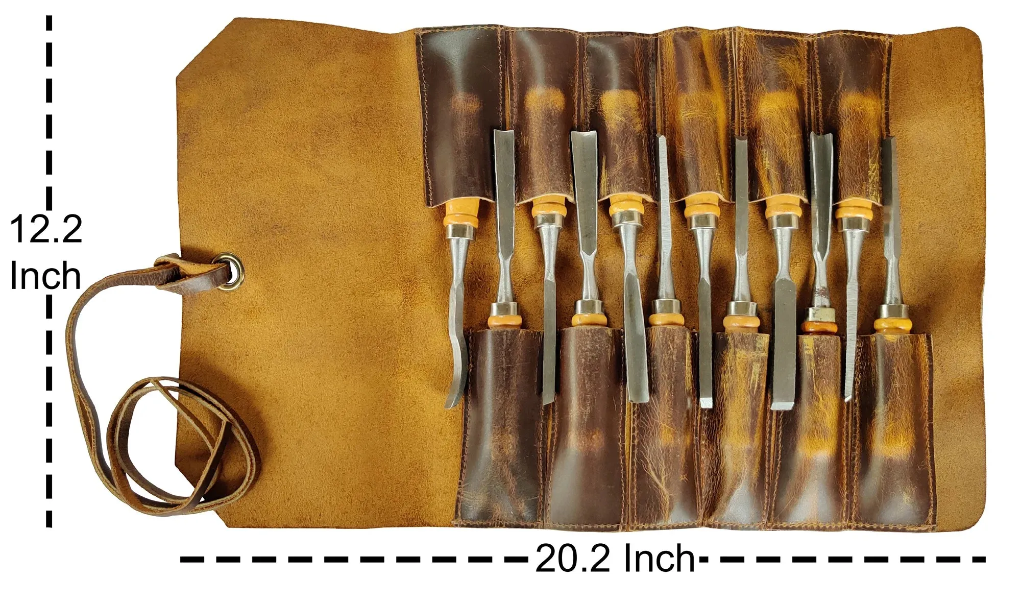 Full Grain Leather Tool Roll Up Pouch- Handcrafted Tool Kit (12 Slots)