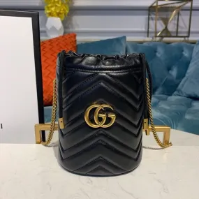 gg Marmont Mini Bucket Bag Black Matelassé Chevron For Women 6in/13cm gg 575163 575163 DTDRT 1000