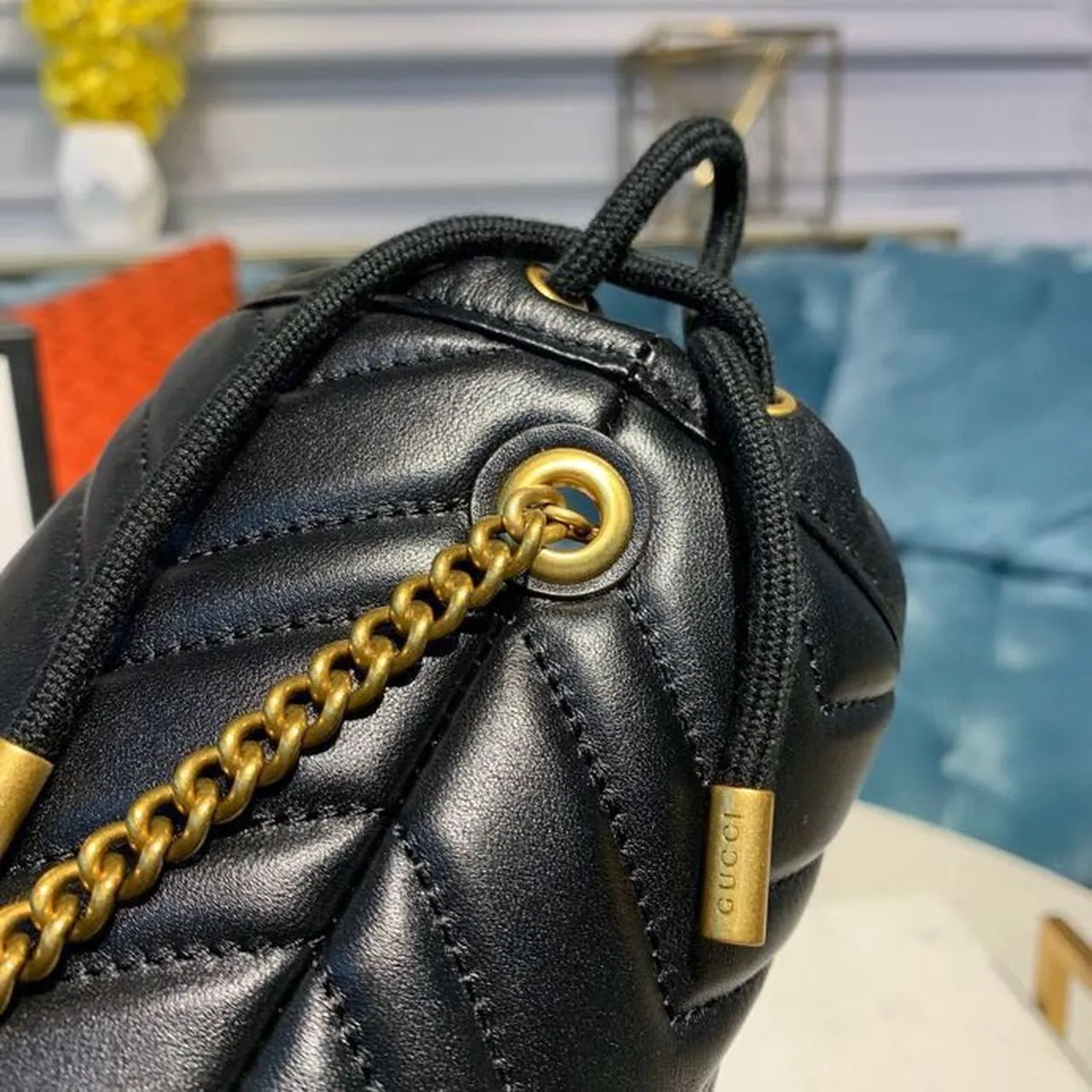 gg Marmont Mini Bucket Bag Black Matelassé Chevron For Women 6in/13cm gg 575163 575163 DTDRT 1000