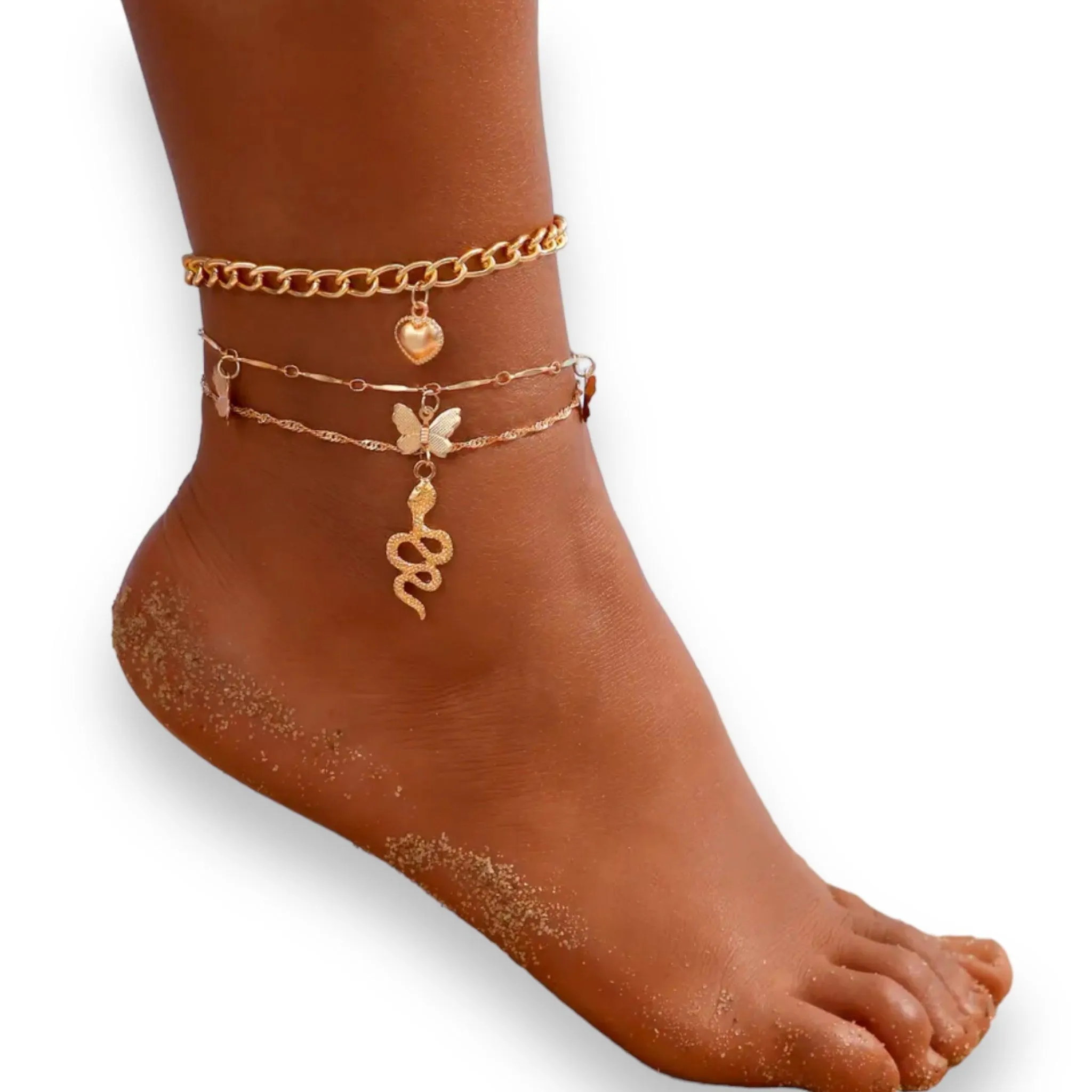 Gold Charming Stackable Anklet Set