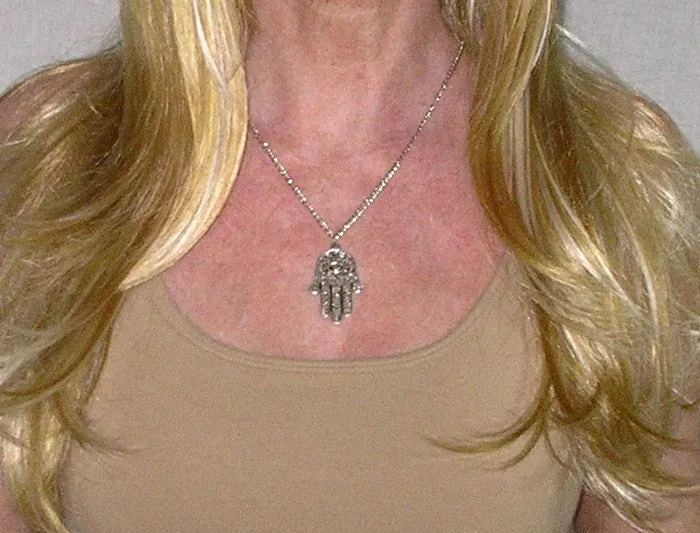 Hamsa Necklace Silver Tone Protection From The Evil Eye Hamesh Amulet Hand Of Mary Good Luck Buddha Mudra Yoga Meditation