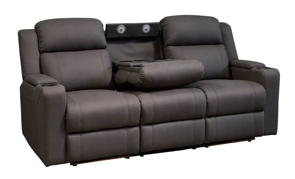 Home Cinema 3 Seater Electric Recliner Rhino Suede Fabric Sofa Grey