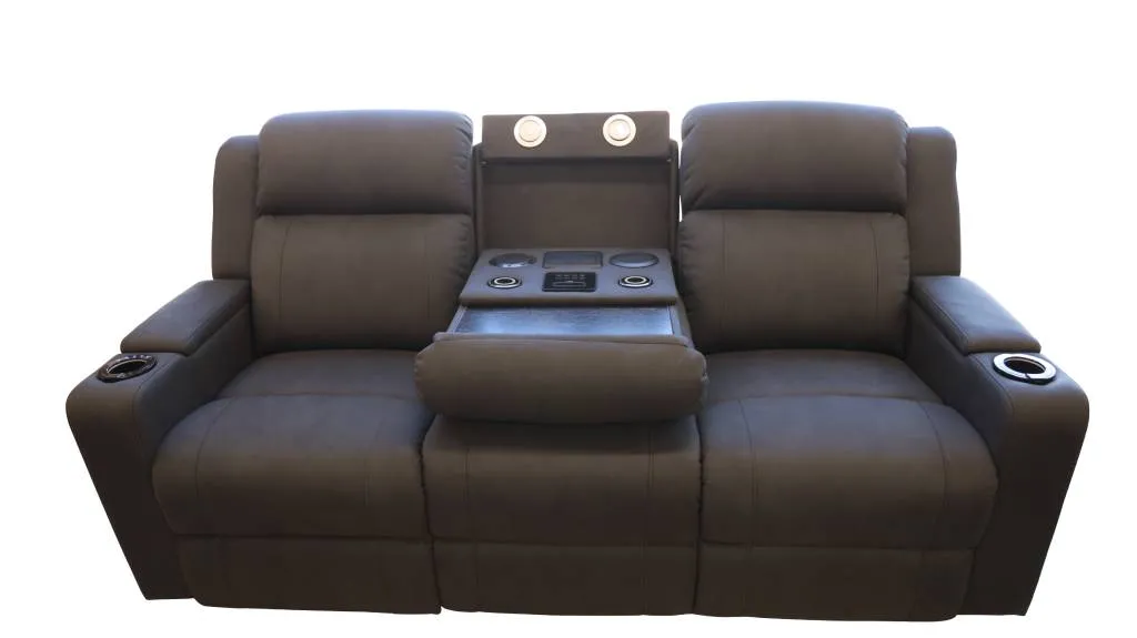 Home Cinema 3 Seater Electric Recliner Rhino Suede Fabric Sofa Grey