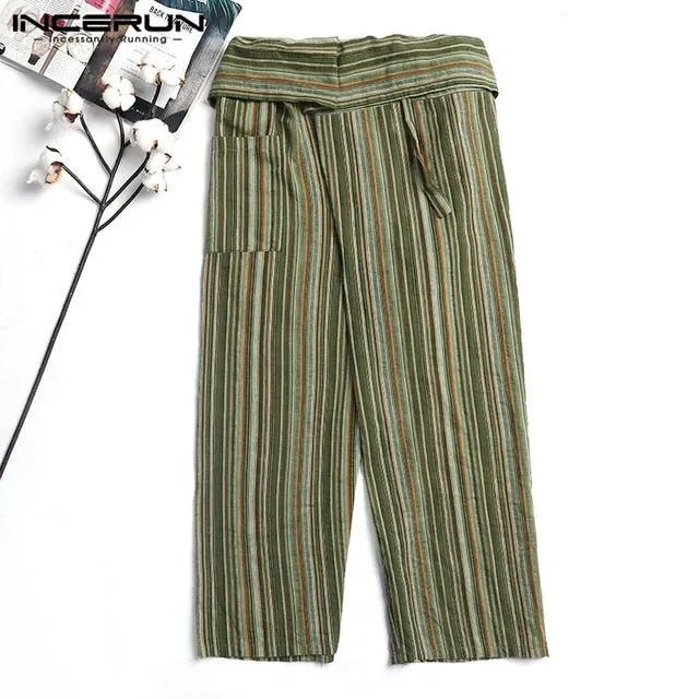 INCERUN 2019 Men Thai Fisherman Pants Striped Cotton Joggers Loose Casual Yoga-pants Workout Pockets Wide Leg Trousers Men S-5XL