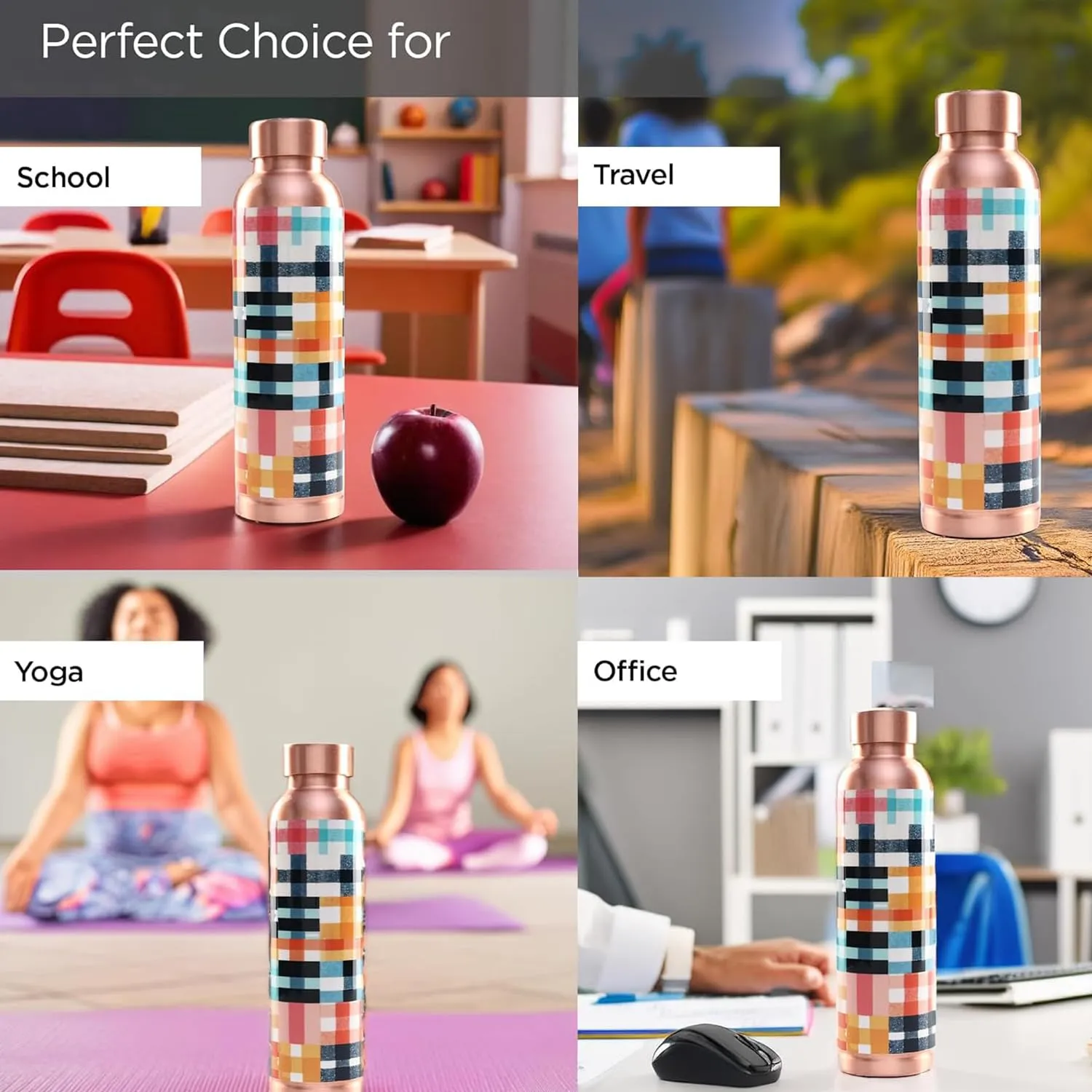 Kuber Industries Pack of 6 Copper Water Bottle - Eco-Friendly & Leakproof Detox Tamaba Bottle for Office/Gym/Yoga/College, Men & Women-950ml | Colorful