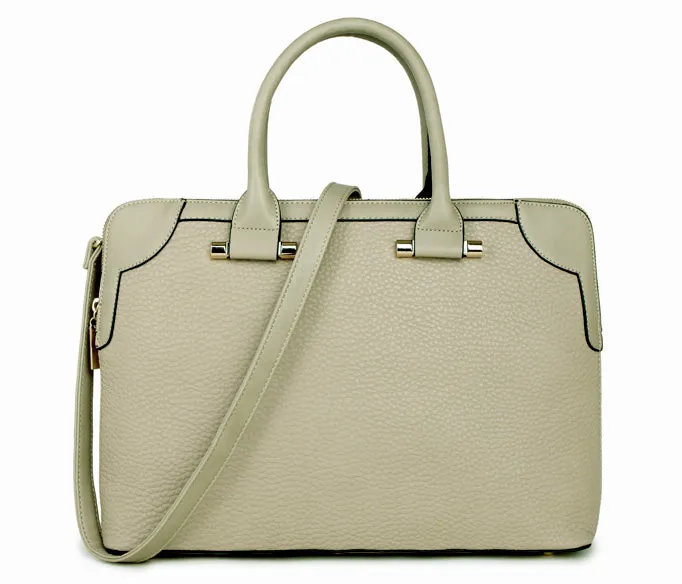 LARGE LIGHT GREY MULTI POCKET LAPTOP HANDBAG WITH LONG SHOULDER STRAP