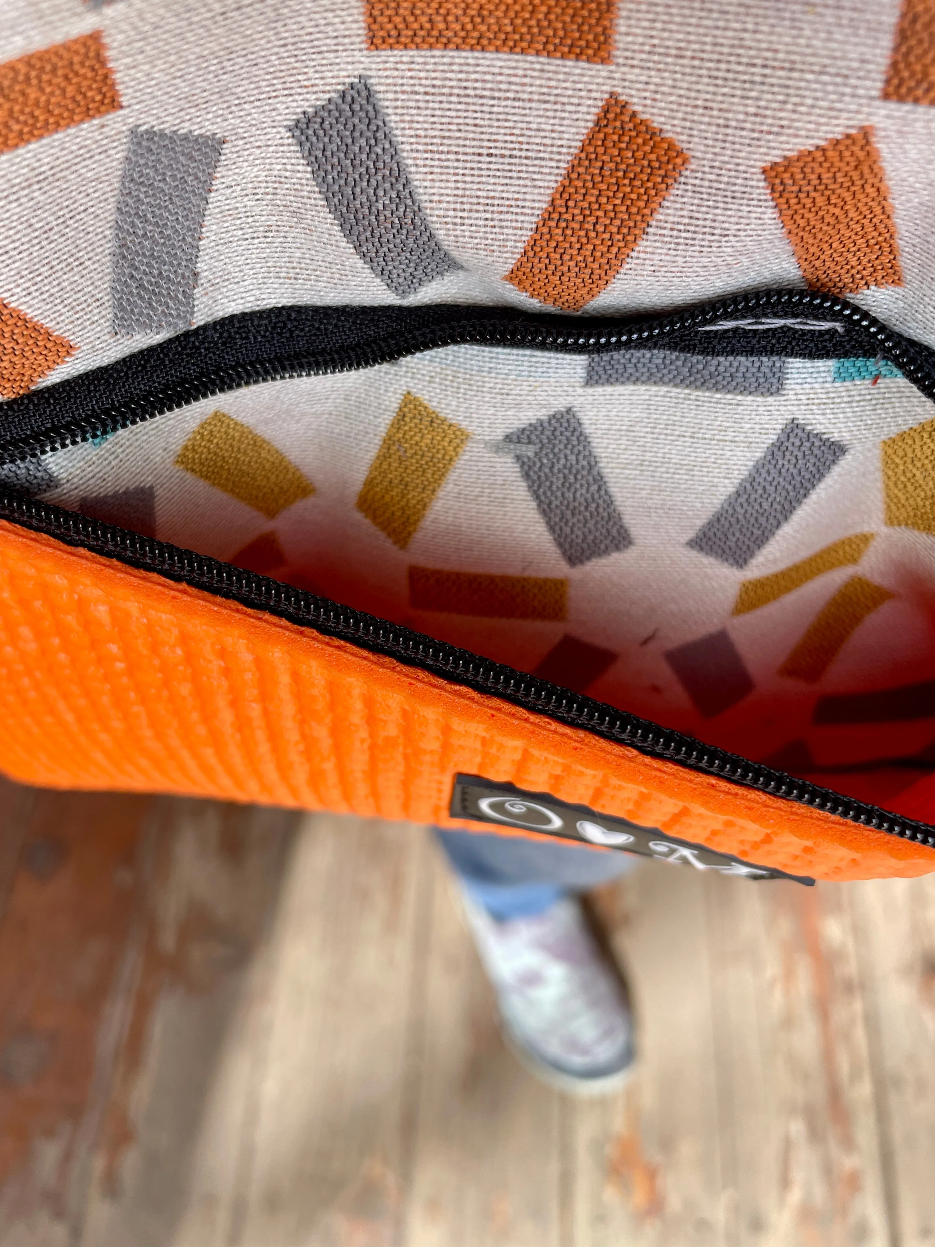 Lily Orange Crossbody bag- Geometric Print Home Dec Fabric