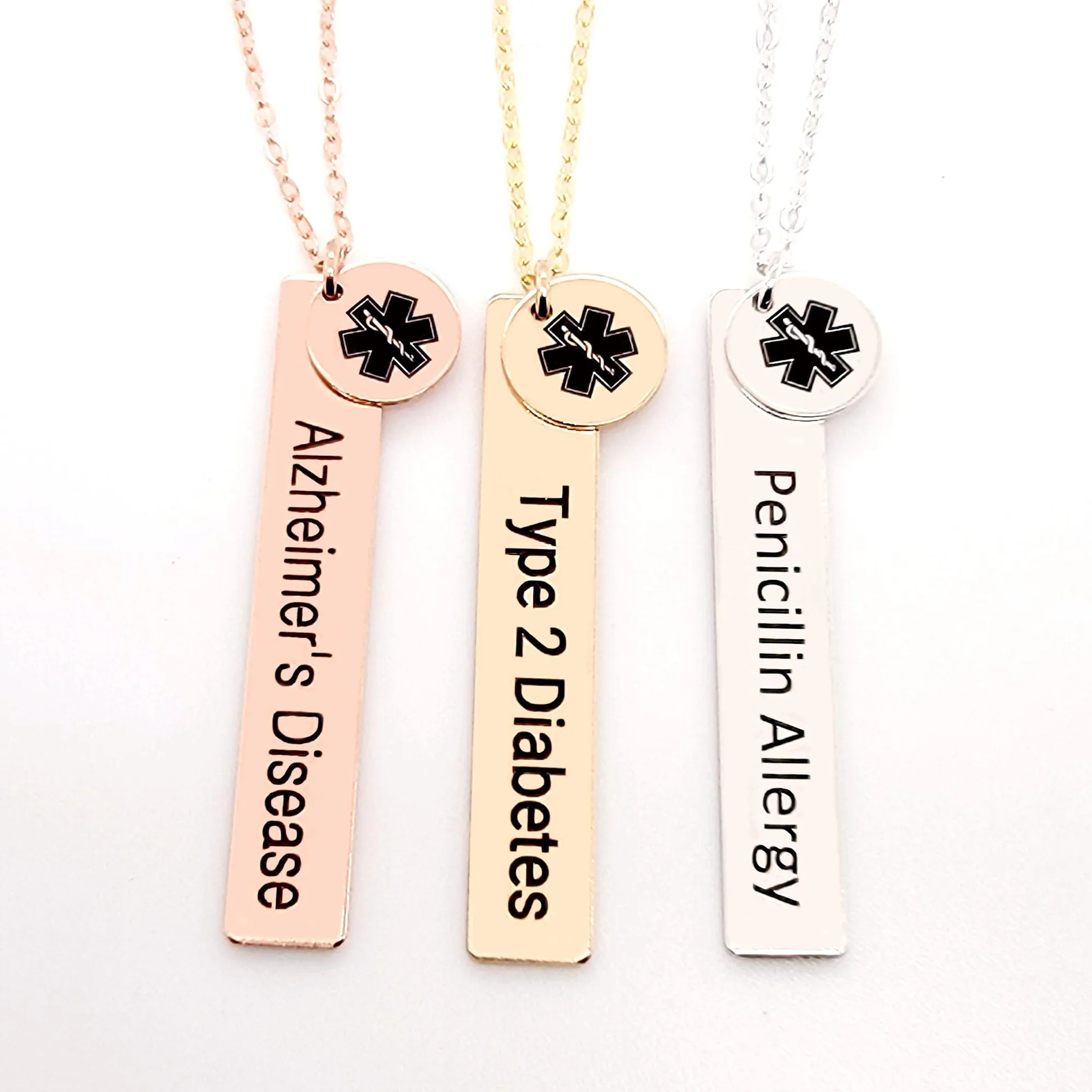 Medical Alert ID Necklace with a Birthstone - Custom Medical ID Jewelry - CG512N. Starts at