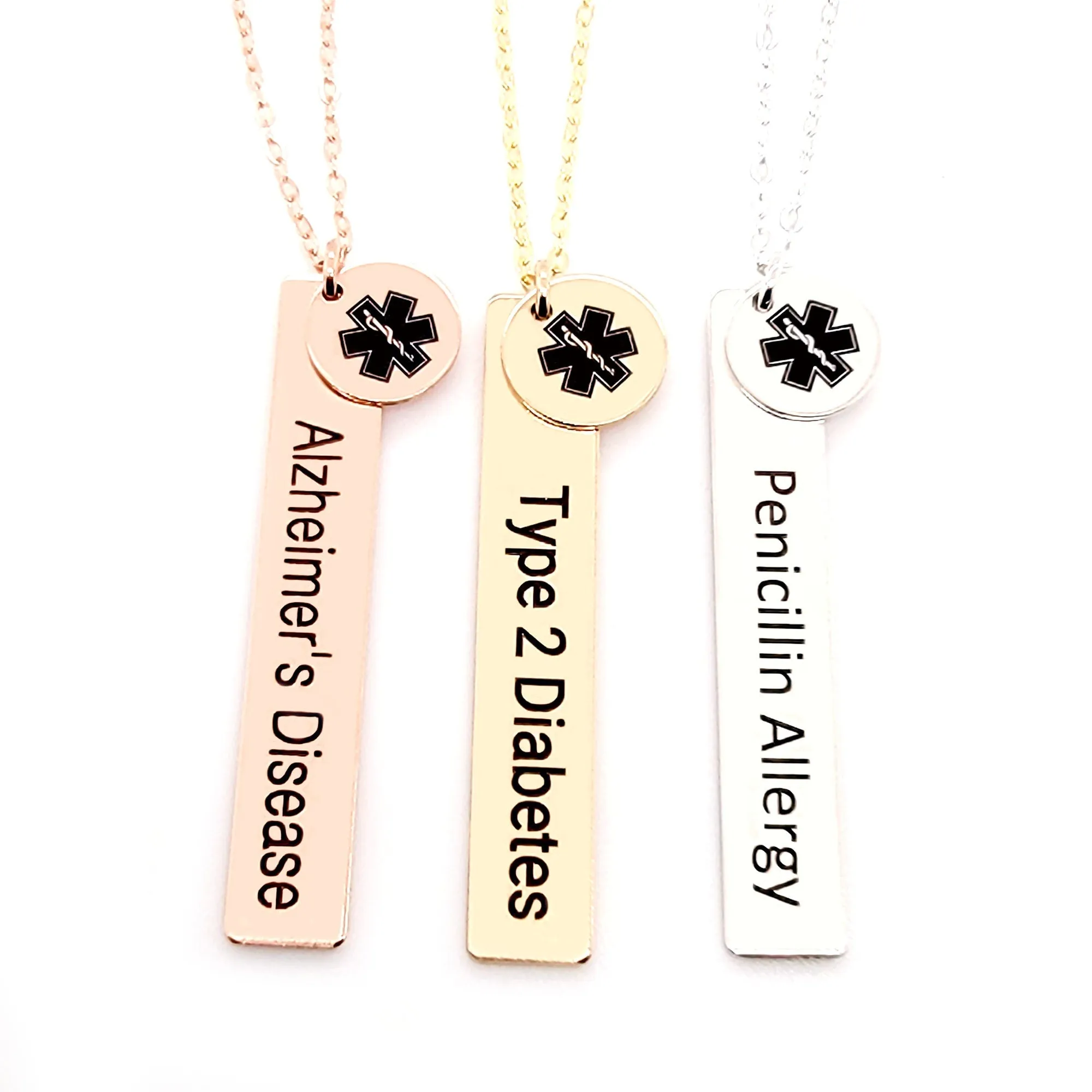 Medical Alert ID Necklace with a Birthstone - Custom Medical ID Jewelry - CG512N. Starts at