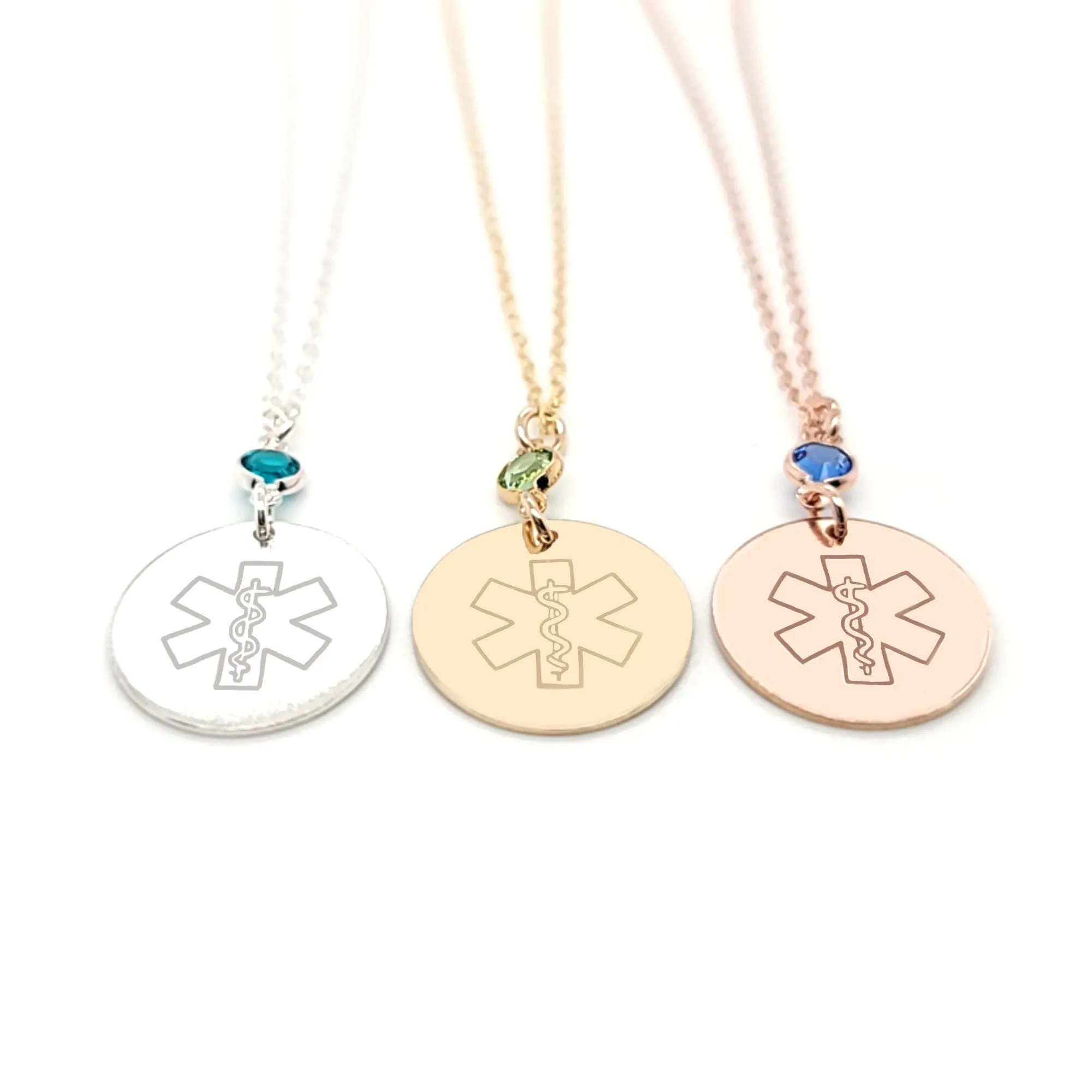 Medical Alert ID Necklace with an optional Birthstone - CG515N. Starts at