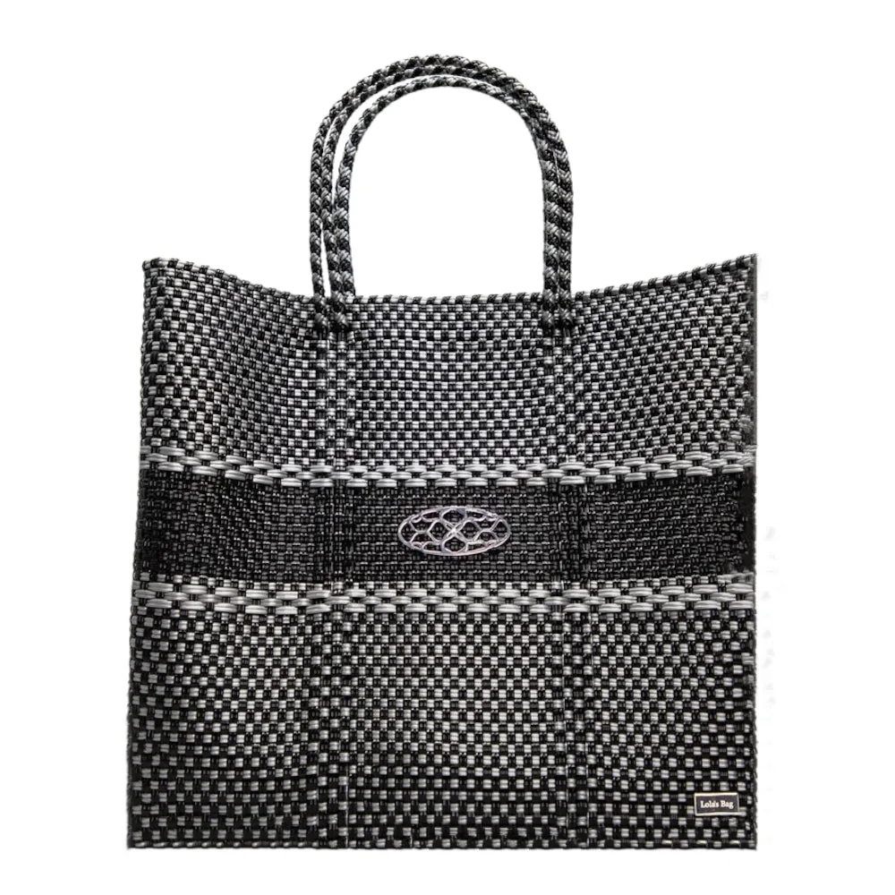 MEDIUM BLACK SILVER STRIPE TOTE BAG