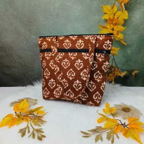 Medium Size Handbag Brown with White Lattice Prints