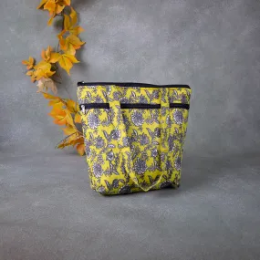 Medium Size Handbag Yellow with Grey Colour Flower Design.