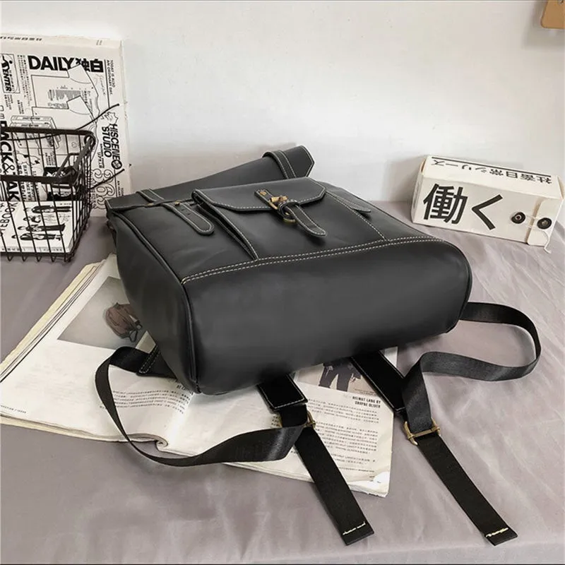 Men Retro PU Soft Leather Large Capacity Backpack Waterproof Breathable Front Pocket Design Shoulder Bag