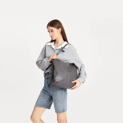 Miss Lulu Soft Leather Tote Shoulder Bag - Grey | Multiple Pockets | Stylish & Functional