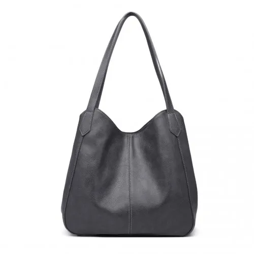 Miss Lulu Soft Leather Tote Shoulder Bag - Grey | Multiple Pockets | Stylish & Functional