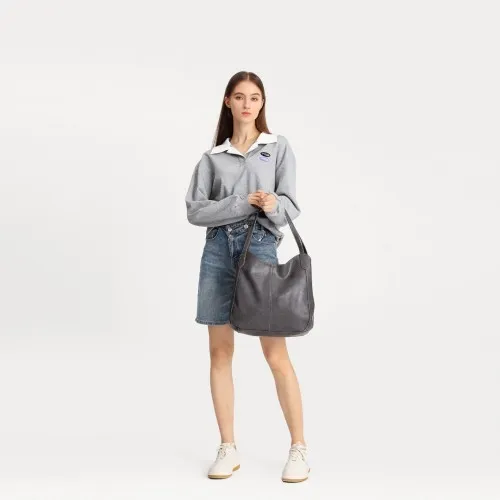 Miss Lulu Soft Leather Tote Shoulder Bag - Grey | Multiple Pockets | Stylish & Functional