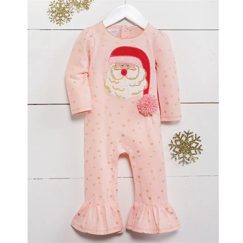 Mudpie Pink Pom Pom Santa Ruffle One Piece