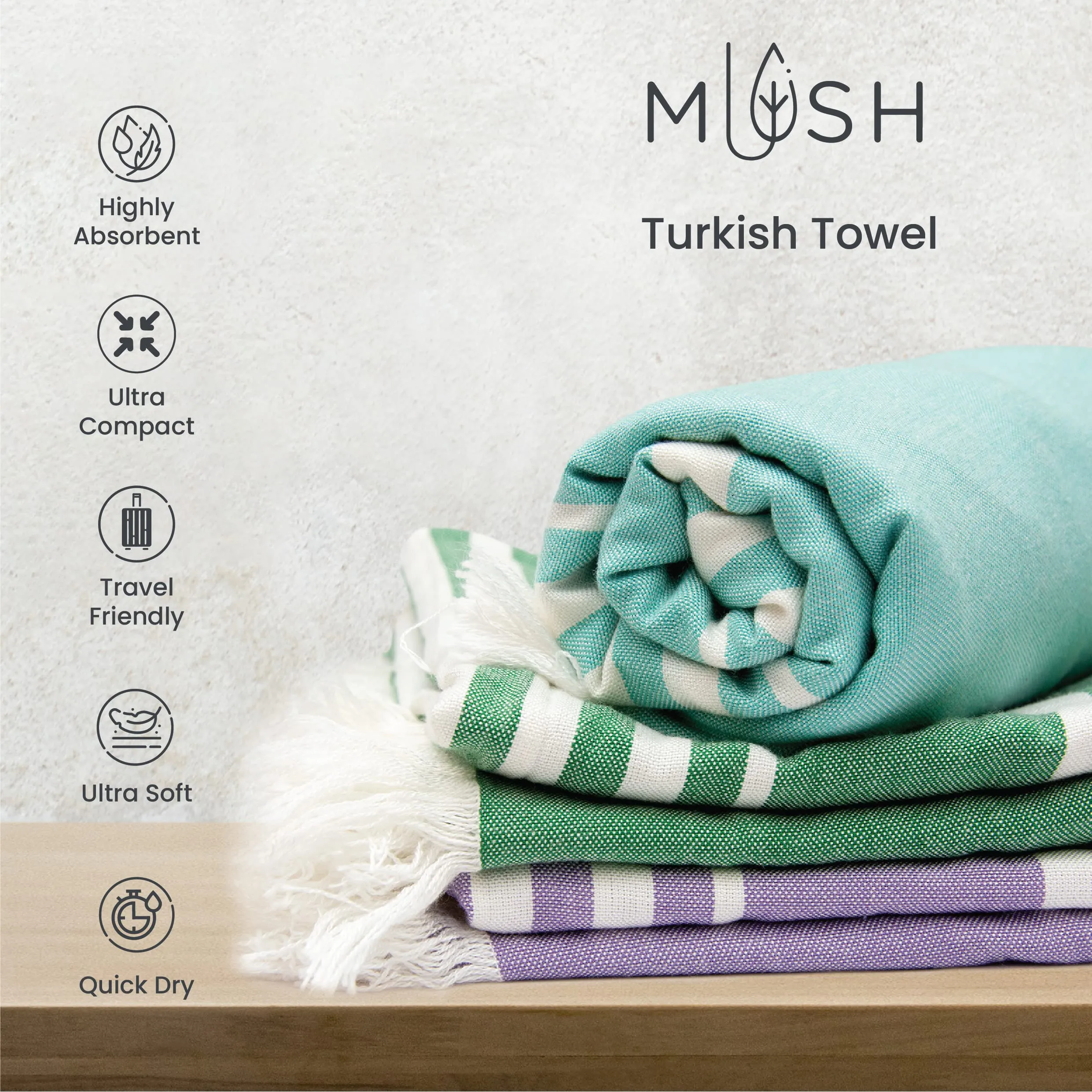 Mush 100% Bamboo Large Bath Towel | Ultra Soft, Absorbent, Light Weight, & Quick Dry Towel for Bath, Travel, Gym, Beach, Pool, and Yoga | 75 X 150 cms (Pack of 2, Lavender & Dk. Green)