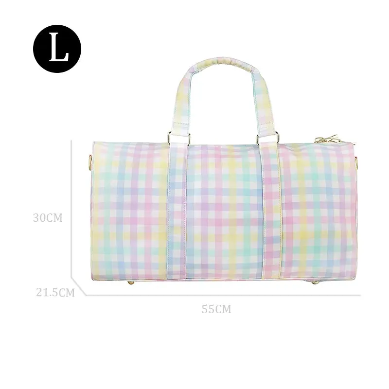 Nylon Waterproof Duffle Bags Travel Handbag Rainbow Gingham Travel Bags Custom Logo Woman Large Fitness Yoga HandbagBags