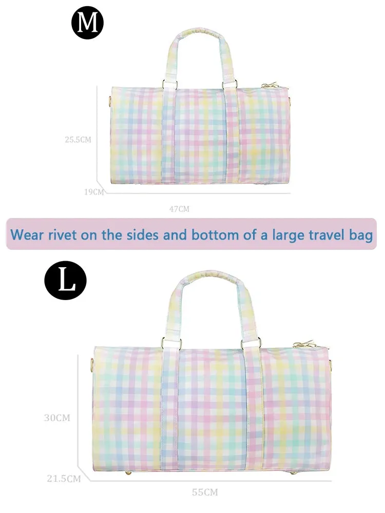 Nylon Waterproof Duffle Bags Travel Handbag Rainbow Gingham Travel Bags Custom Logo Woman Large Fitness Yoga HandbagBags