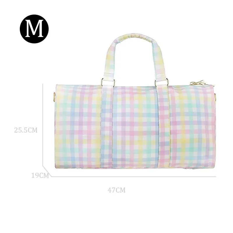 Nylon Waterproof Duffle Bags Travel Handbag Rainbow Gingham Travel Bags Custom Logo Woman Large Fitness Yoga HandbagBags