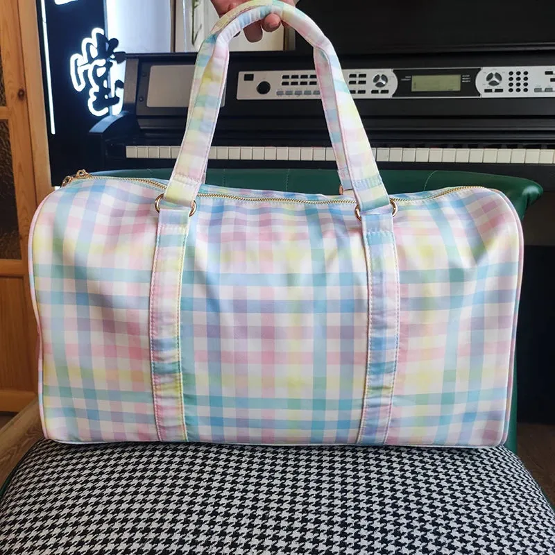 Nylon Waterproof Duffle Bags Travel Handbag Rainbow Gingham Travel Bags Custom Logo Woman Large Fitness Yoga HandbagBags