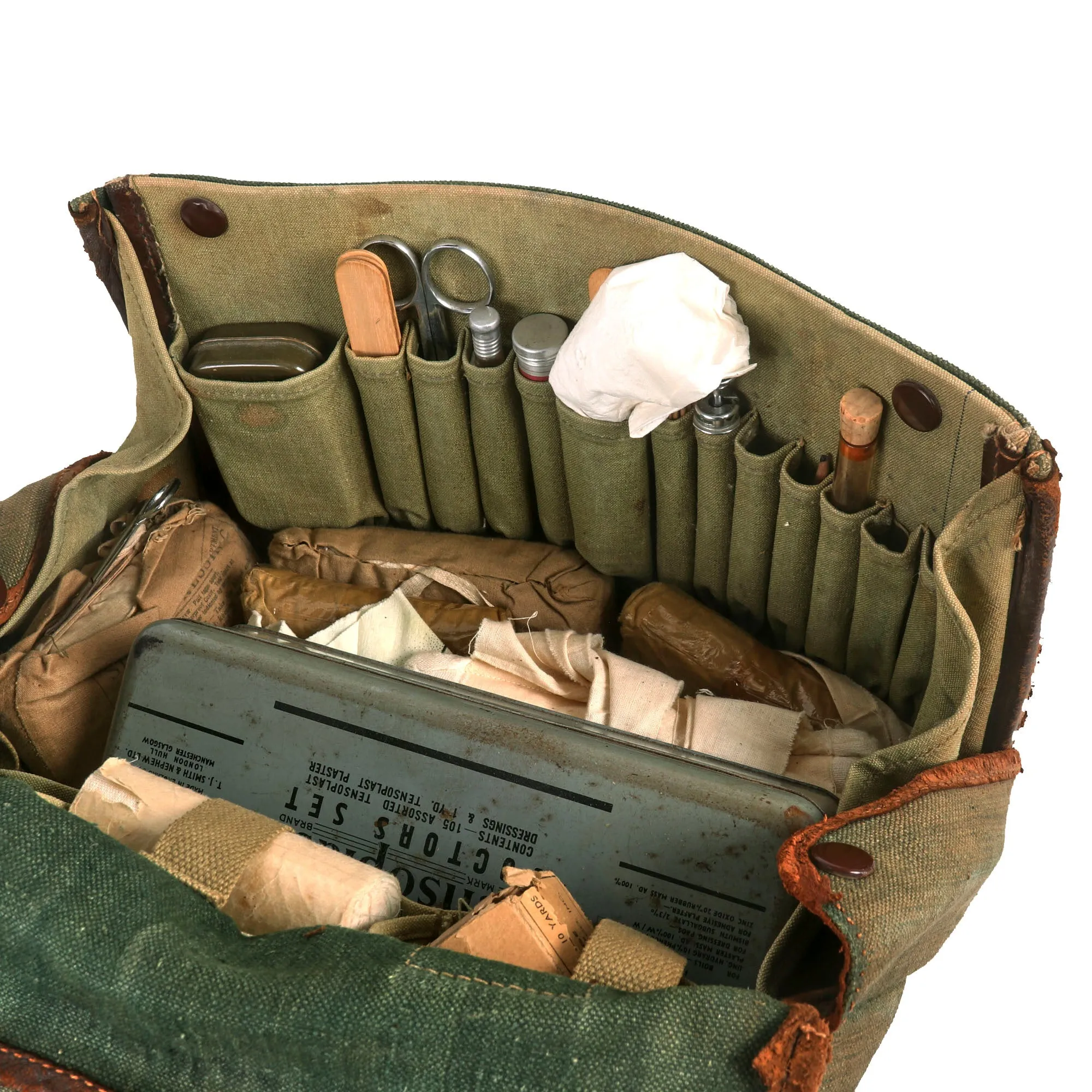 Original British WWII Pattern 1937 Medic / Surgeon Large Medical Bag Filled With Dressings and Instruments