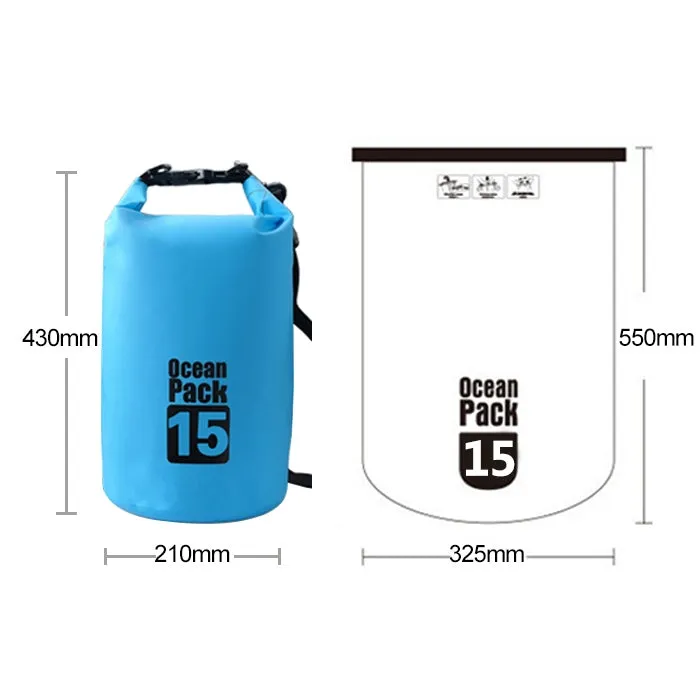 Outdoor Waterproof Single Shoulder Bag Dry Sack PVC Barrel Bag, Capacity: 15L (Sky Blue)