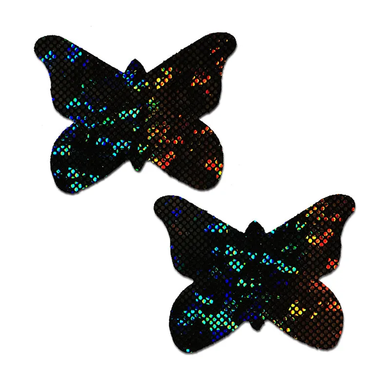 Pastease Butterfly: Shattered Glass Disco Ball Glitter Black Butterflies Nipple Pasties