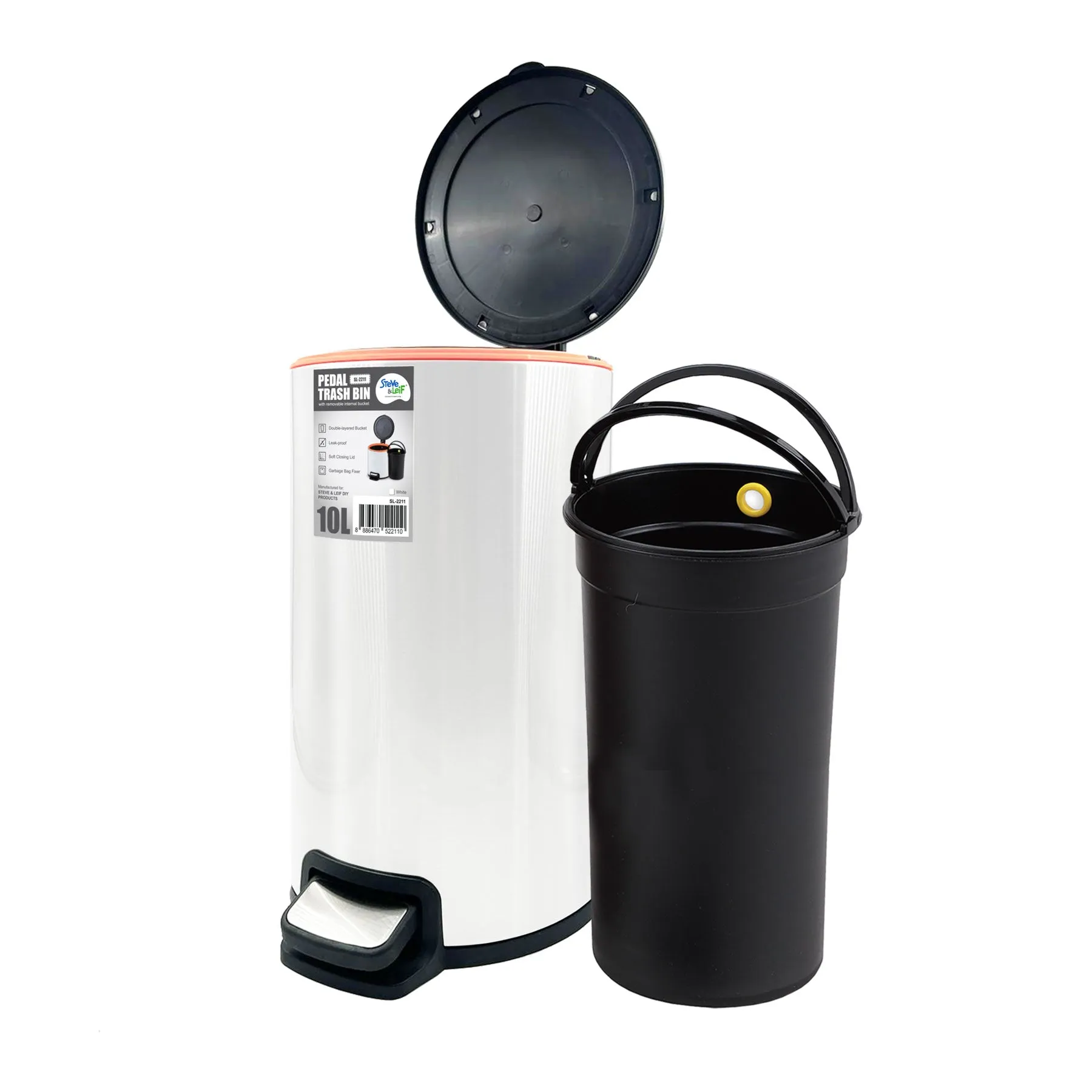 Pedal Trash Bin / Waste Bin / Dustbin 10L (Stainless Steel/White/Black)