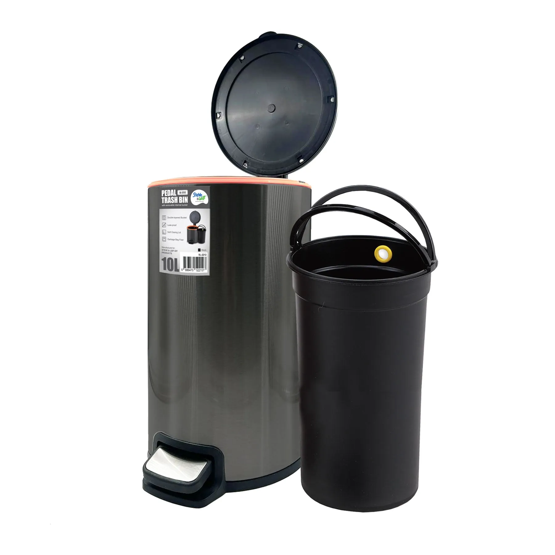 Pedal Trash Bin / Waste Bin / Dustbin 10L (Stainless Steel/White/Black)