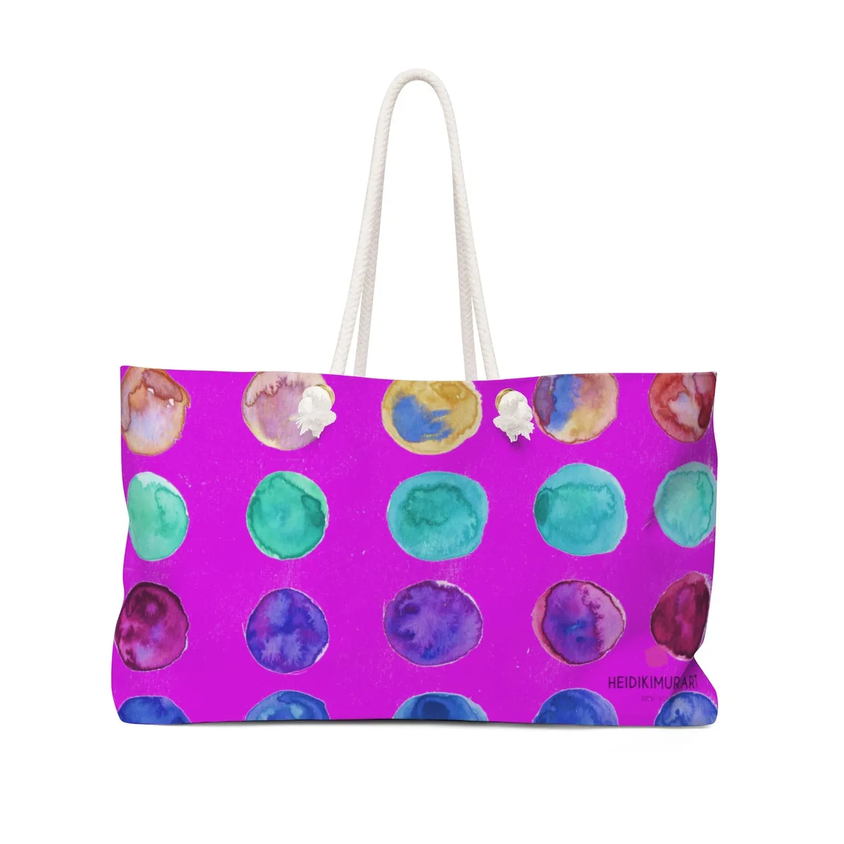 Pink Polkda Dots Tote, Colorful Polka Dots Designer 24"x13" Weekender Bag - Made in USA