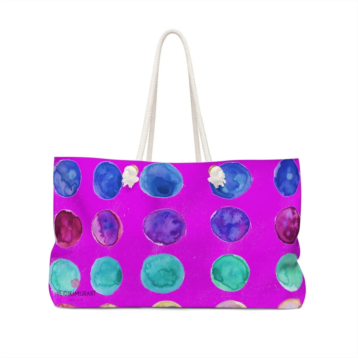 Pink Polkda Dots Tote, Colorful Polka Dots Designer 24"x13" Weekender Bag - Made in USA