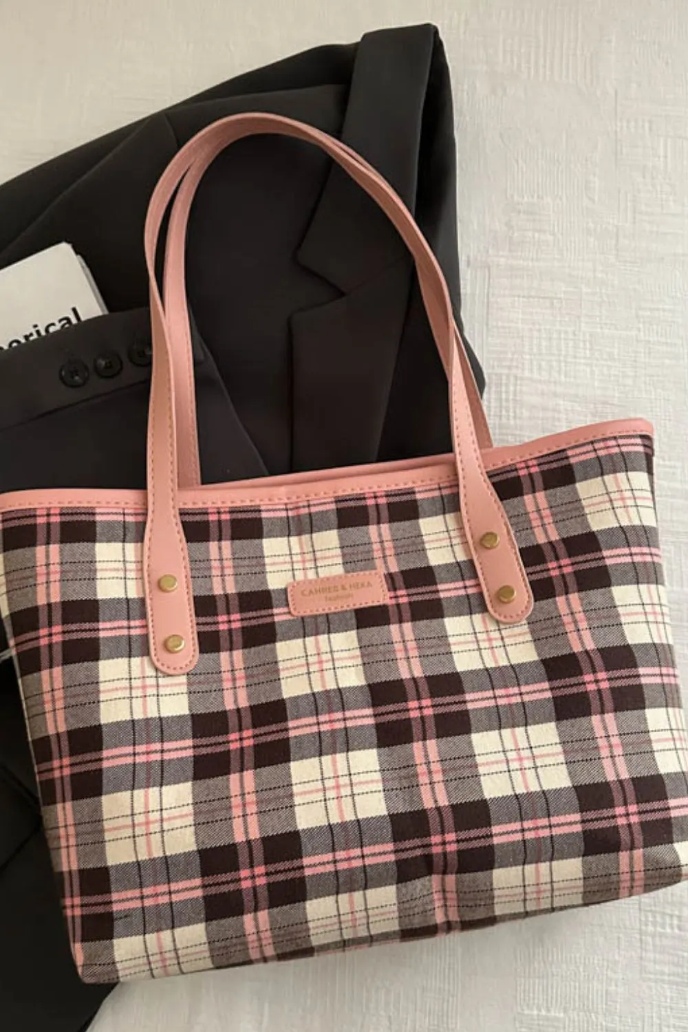 Plaid Faux Leather Tote Bag | Old Money Style | Handbags