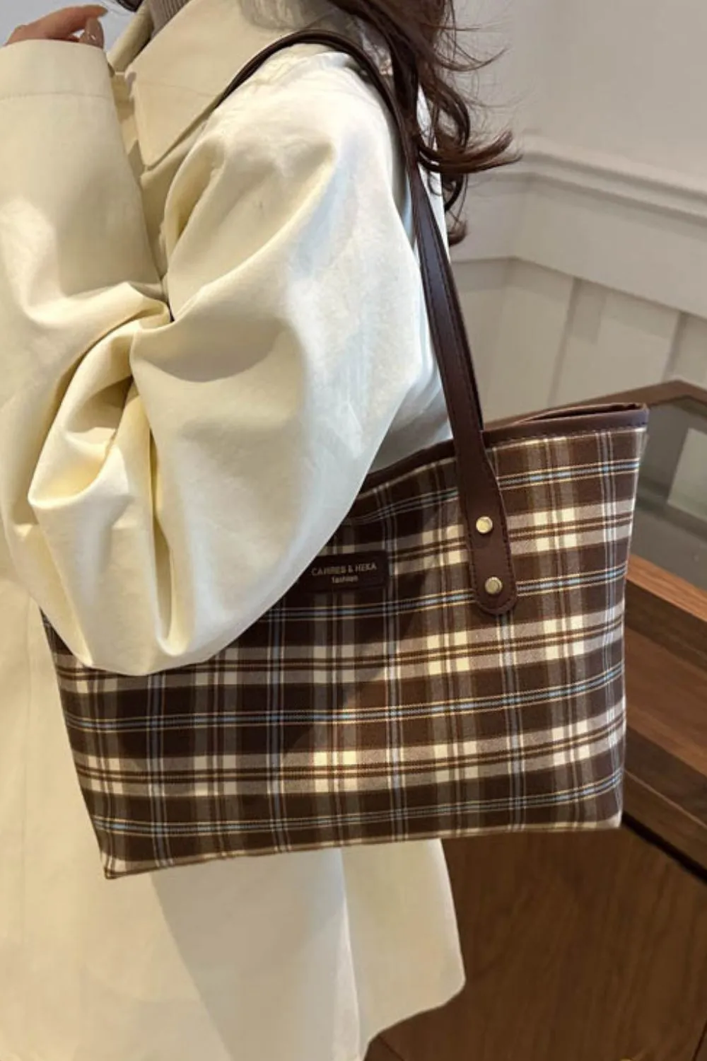 Plaid Faux Leather Tote Bag | Old Money Style | Handbags