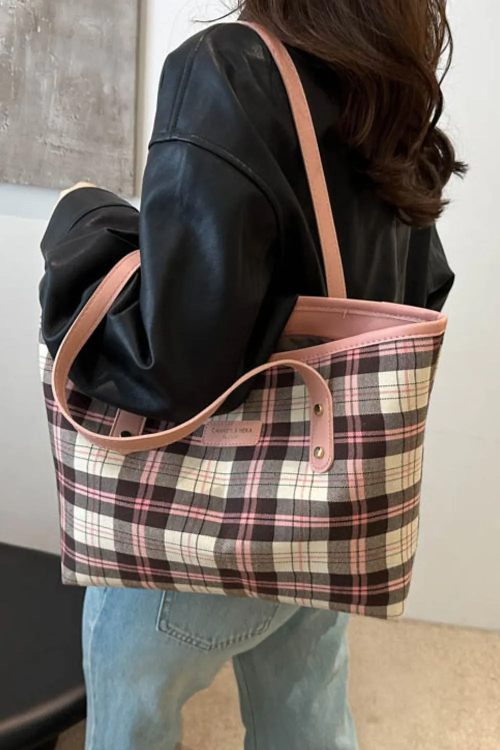 Plaid Faux Leather Tote Bag | Old Money Style | Handbags