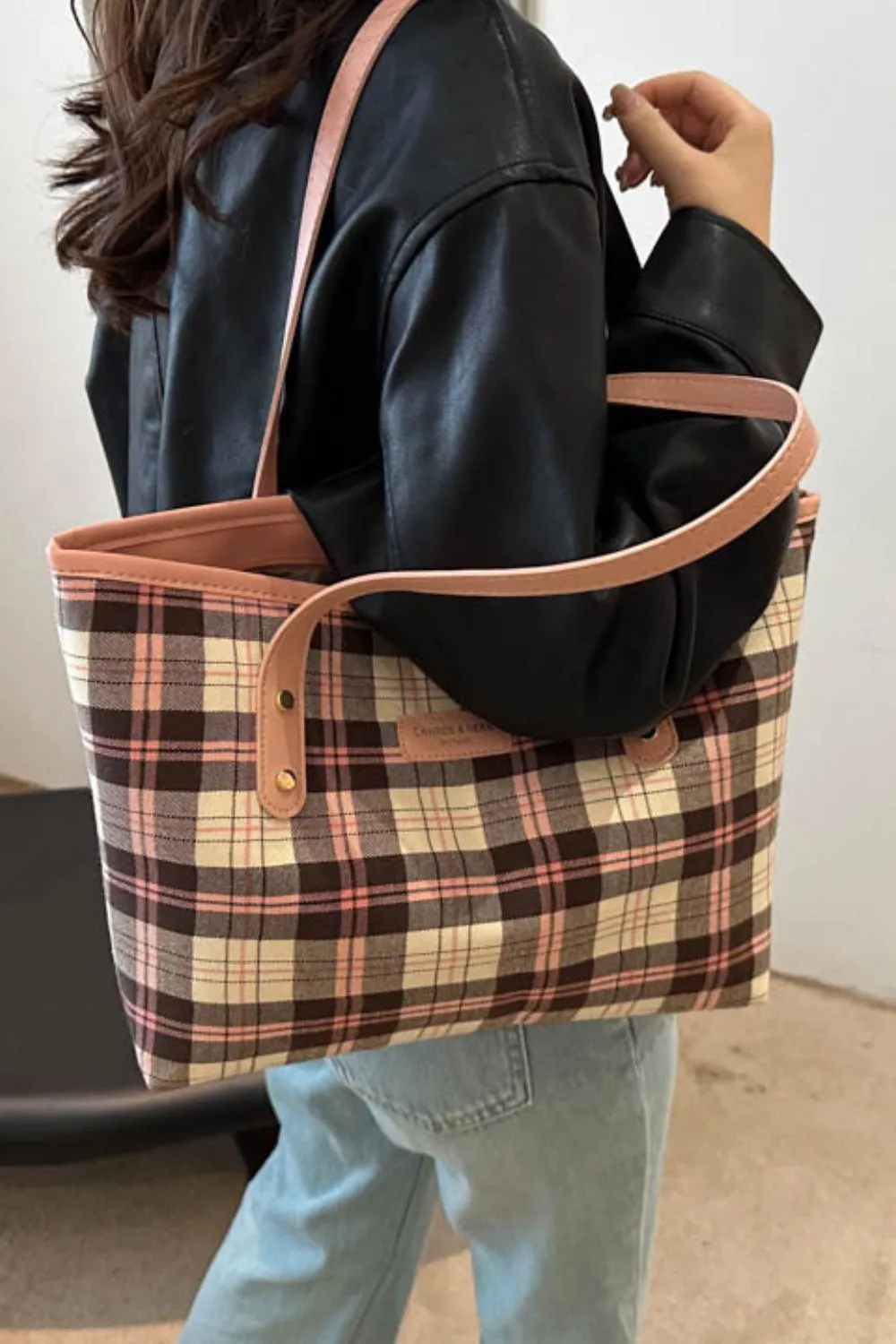 Plaid Faux Leather Tote Bag | Old Money Style | Handbags