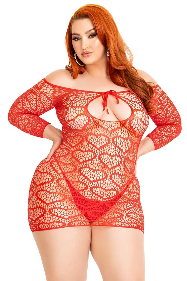 Plus Size Mini Dress with Seamless Heart Net