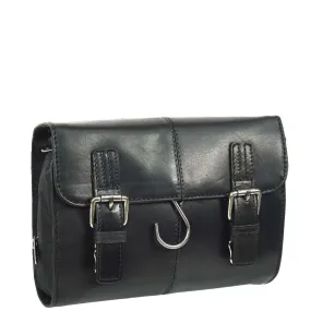 Real Leather Hanging Toiletry Wash Bag Mens Cruise Black