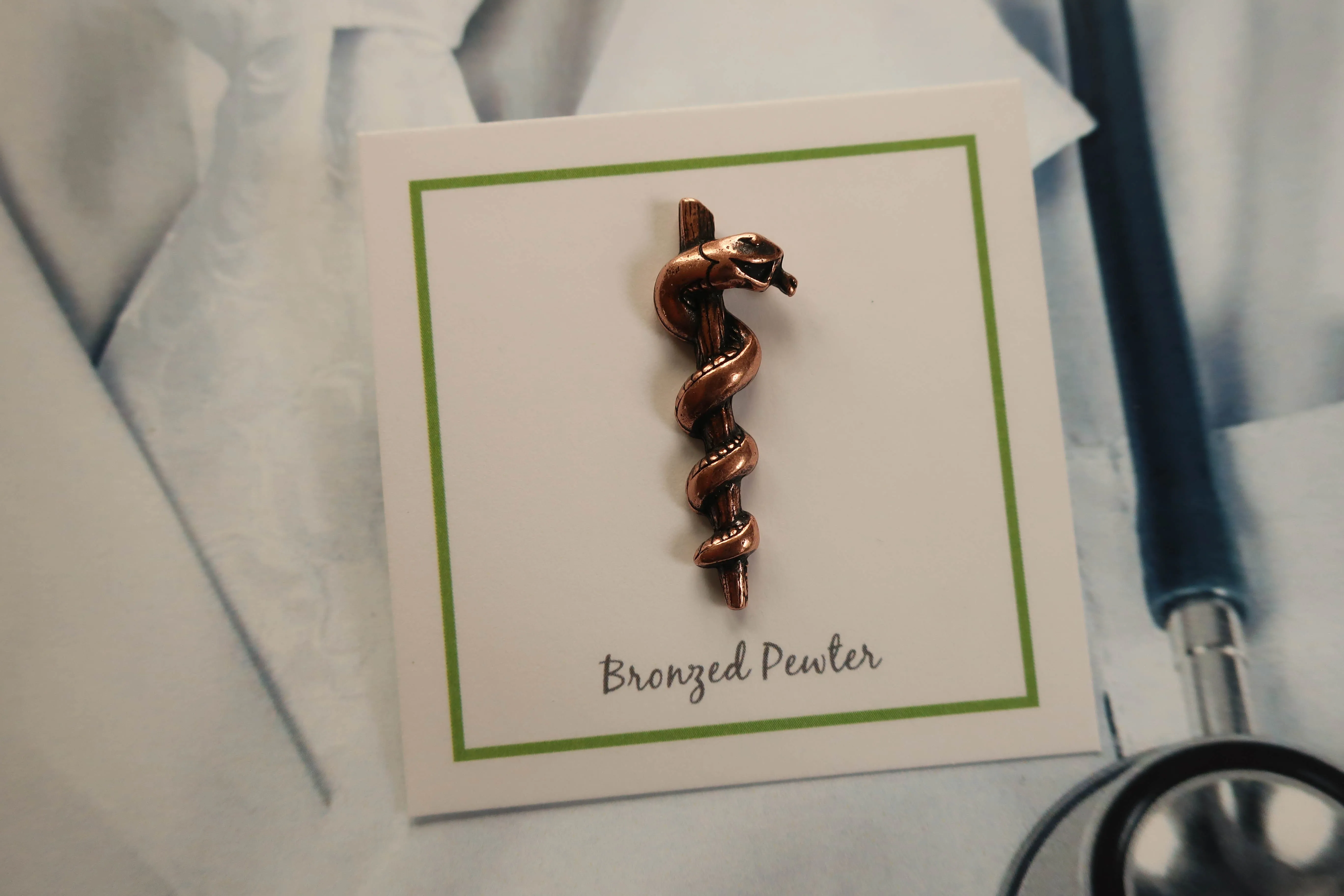 Rod of Asclepius Copper Lapel Pin