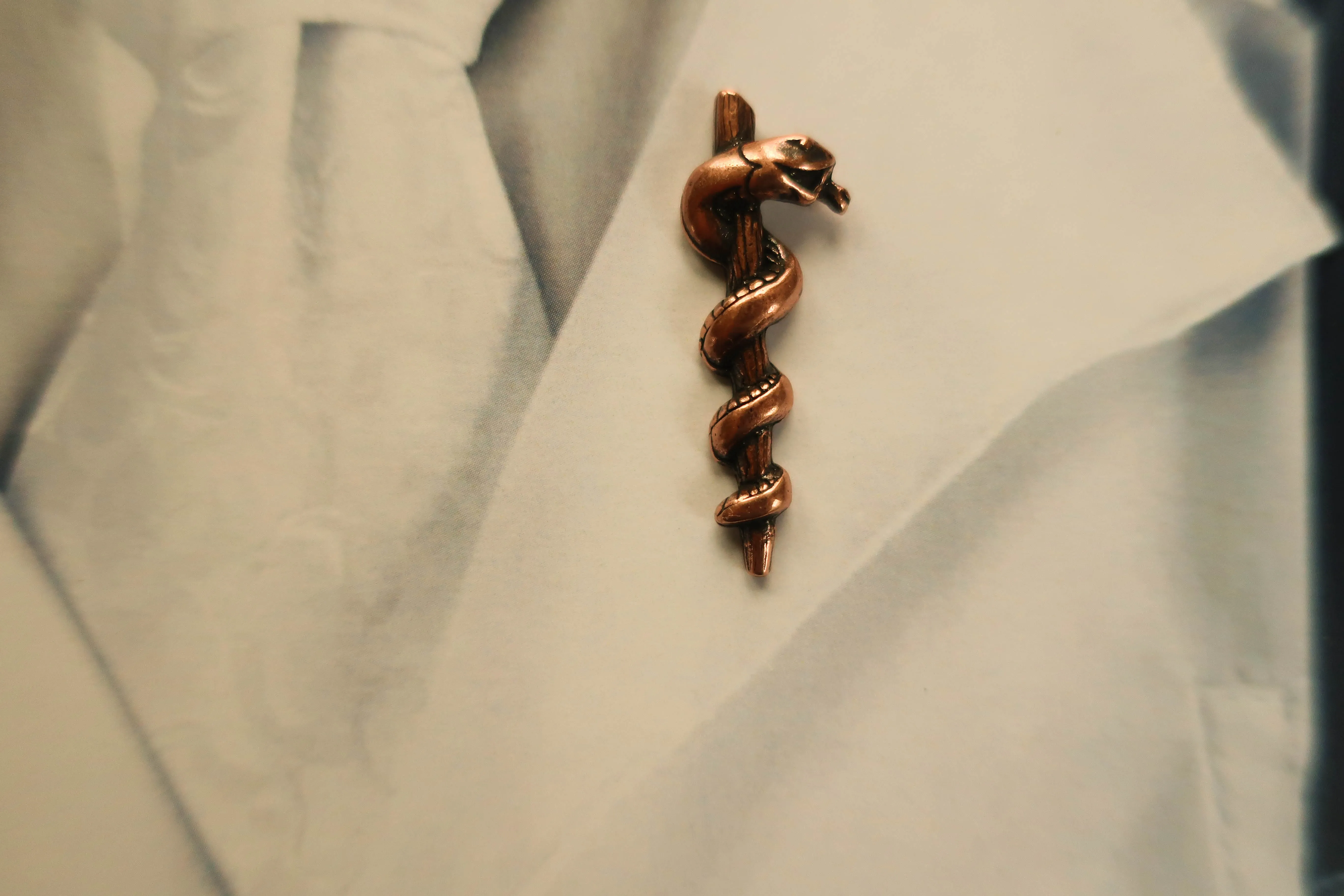 Rod of Asclepius Copper Lapel Pin