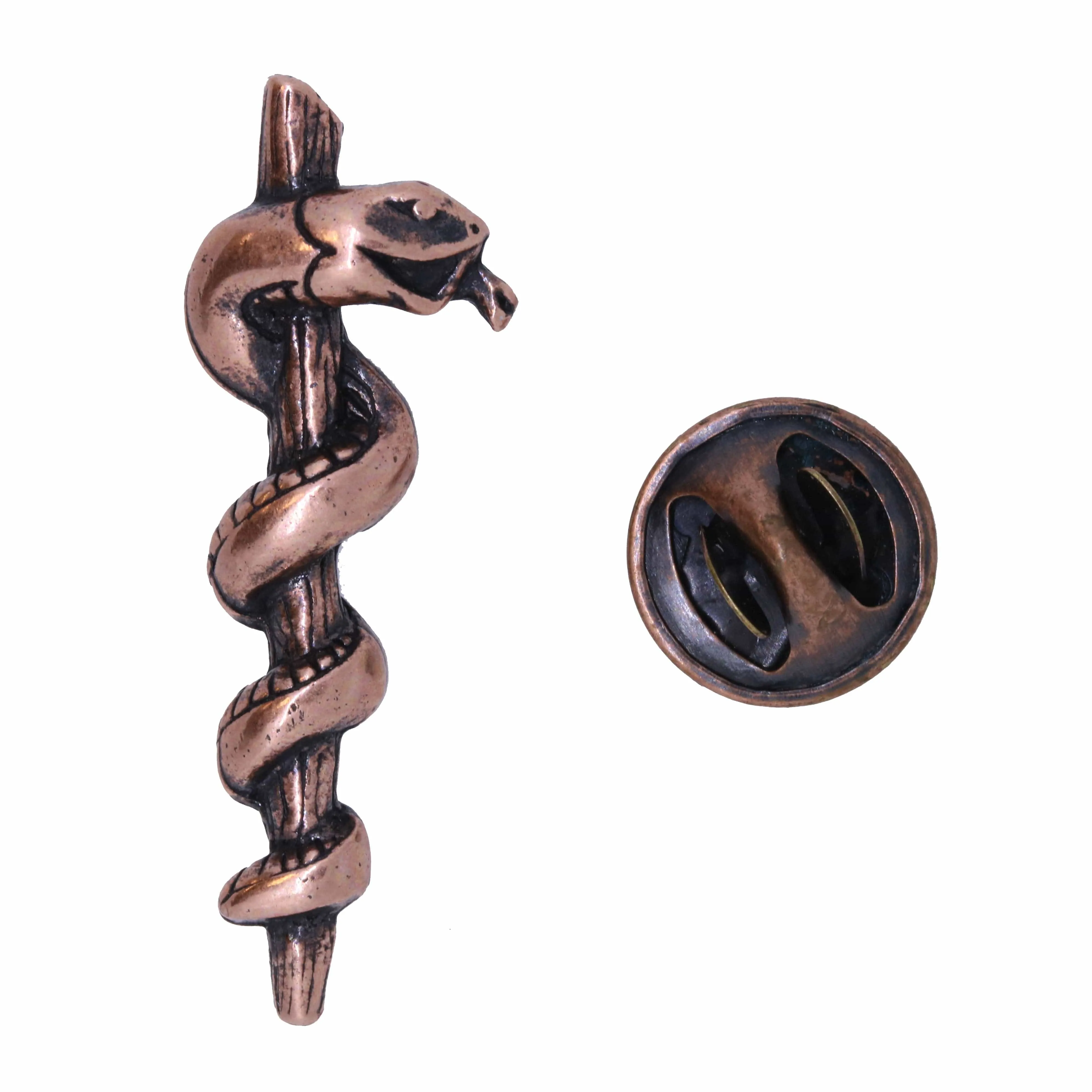 Rod of Asclepius Copper Lapel Pin