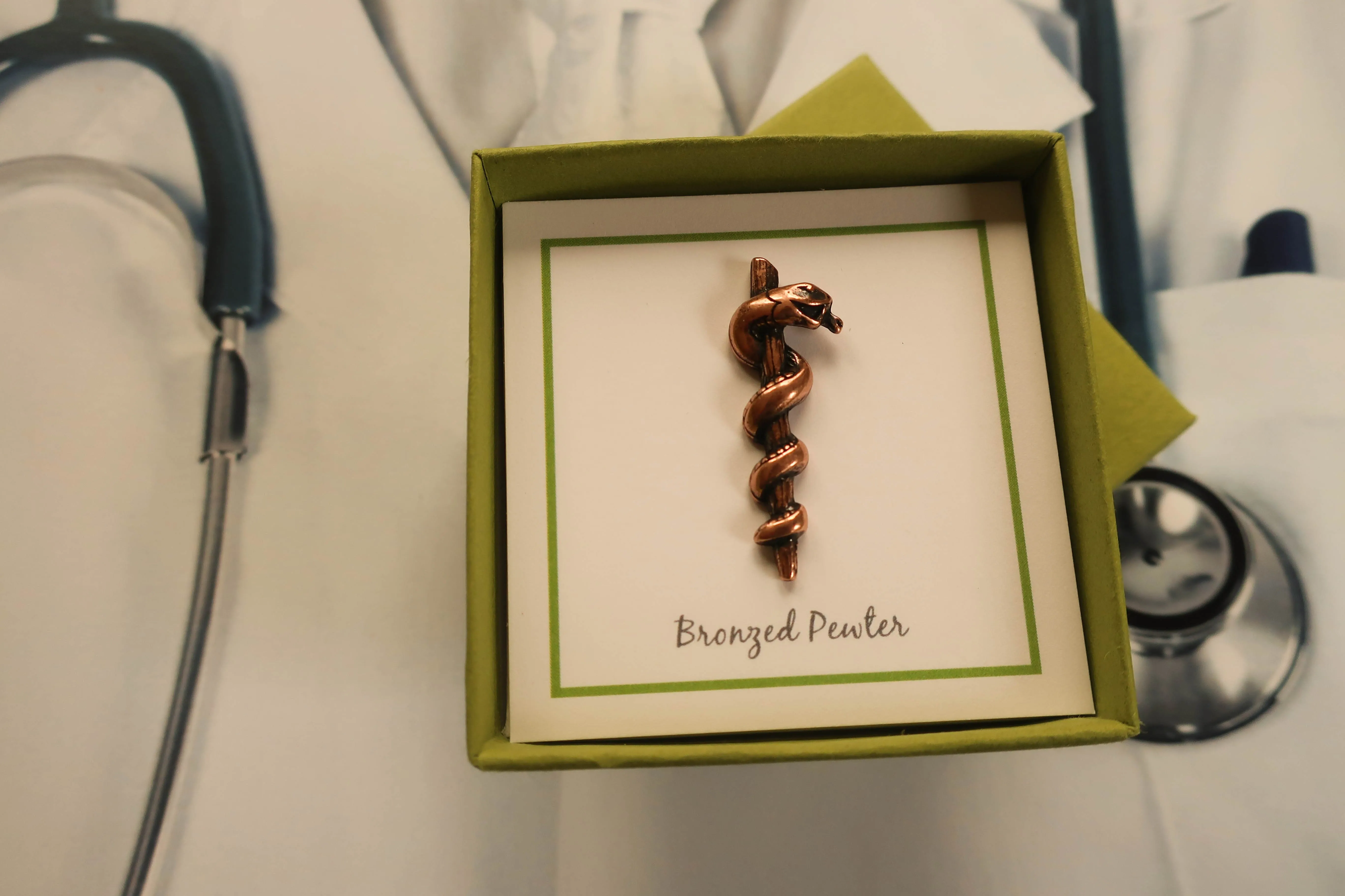 Rod of Asclepius Copper Lapel Pin