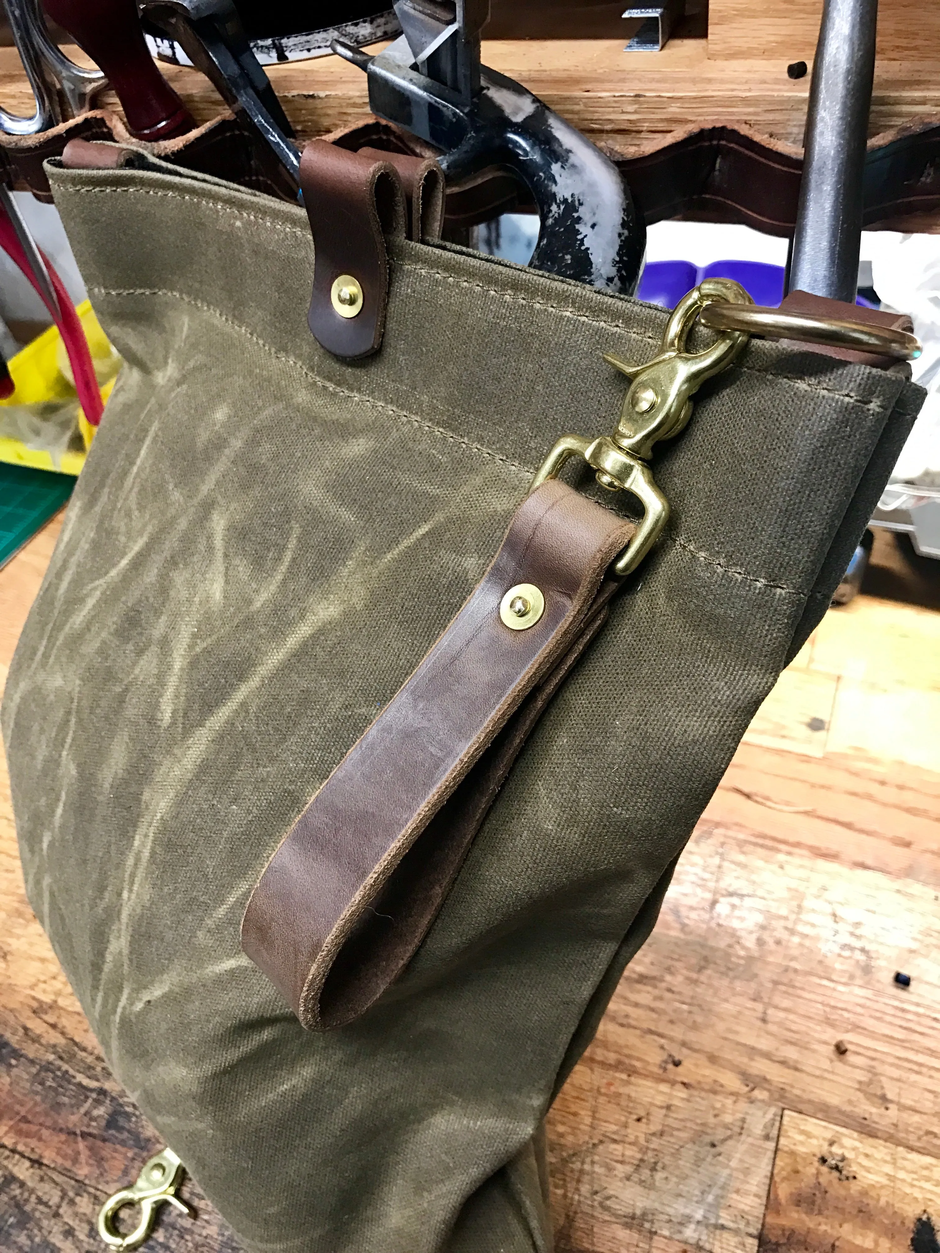 SCBA Mask / Utility Bag..Waxed Canvas and Leather ...FLEECE LINING