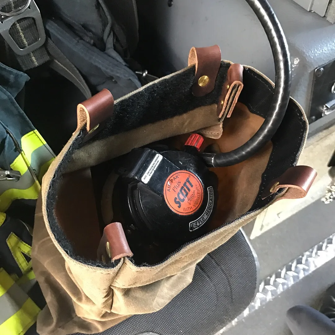 SCBA Mask / Utility Bag..Waxed Canvas and Leather ...FLEECE LINING