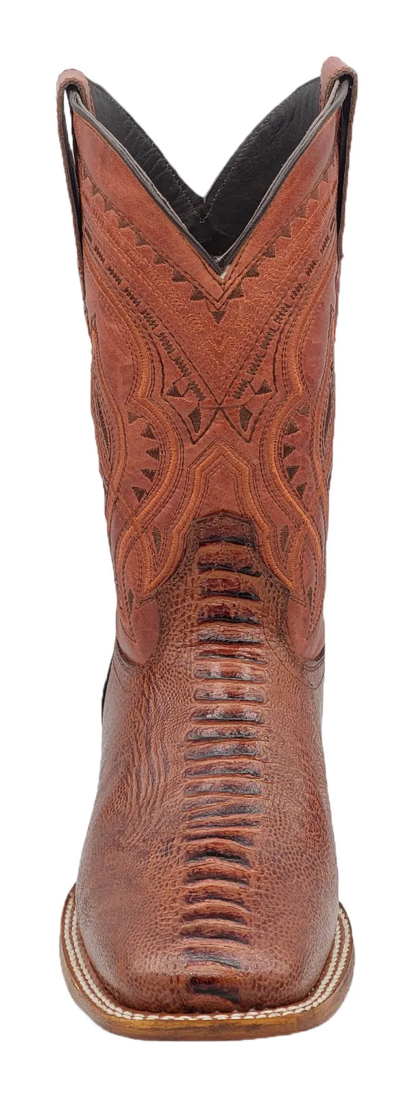 Silverton Ostrich Leg Print Leather Wide Square Toe Boots (Shedron)