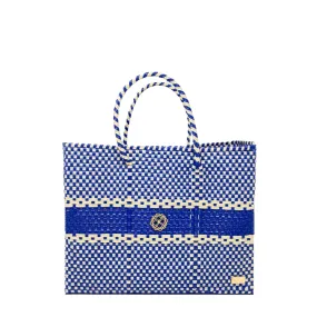 SMALL BLUE BEIGE STRIPED TOTE BAG